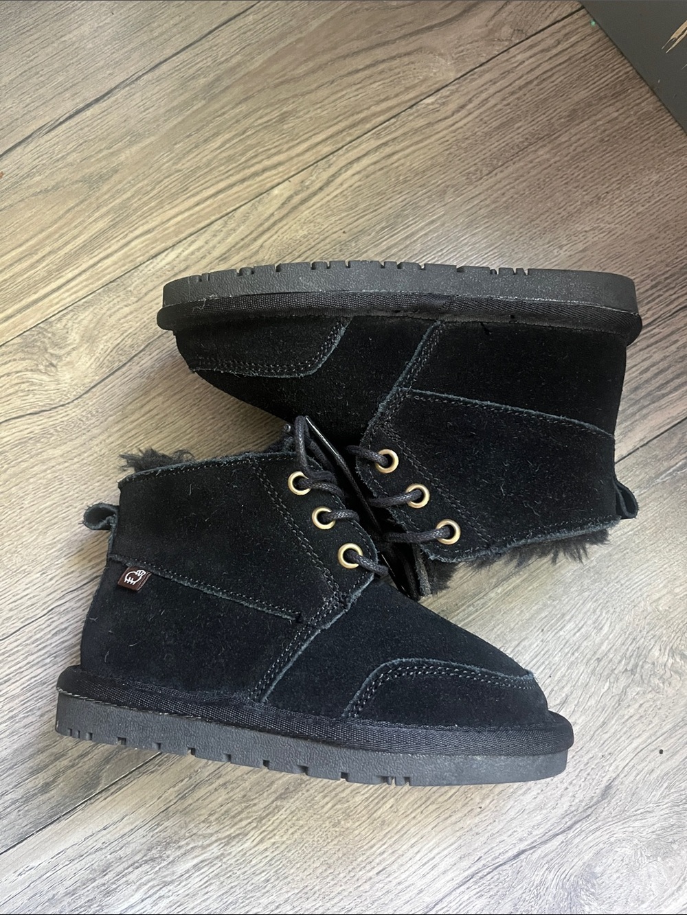 Lamo Kids Black Suede Lace-Up Rain & Snow Boots